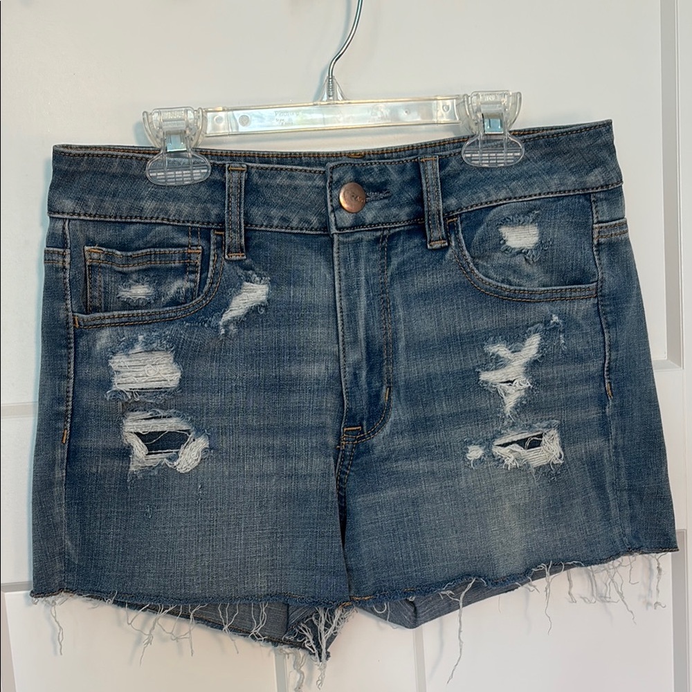American Eagle Outfitters Blue Distressed Jean Shorts